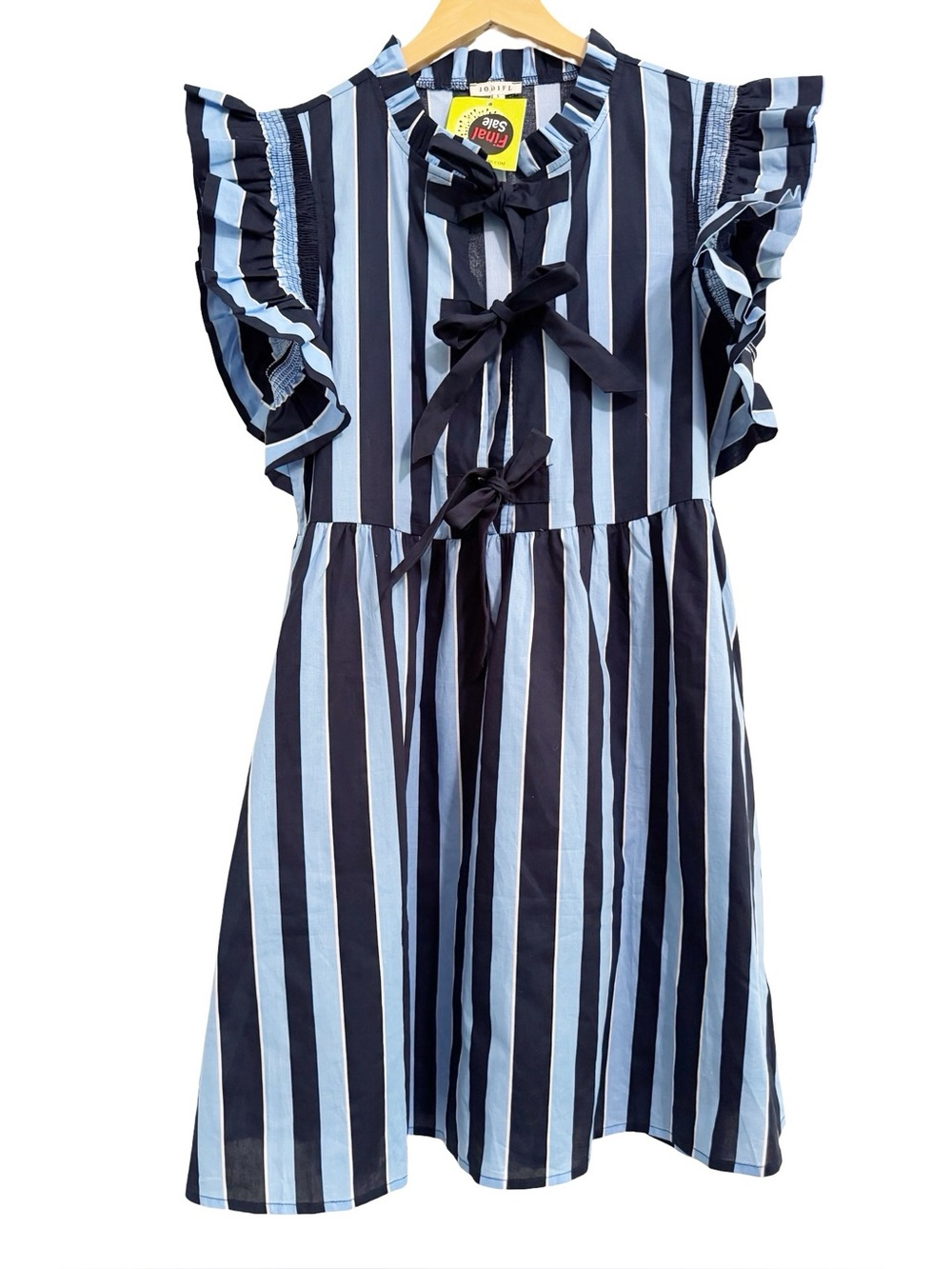 JODIFL Stewart Stripe + Bow Ruffle Sleeve Dress NWT Small